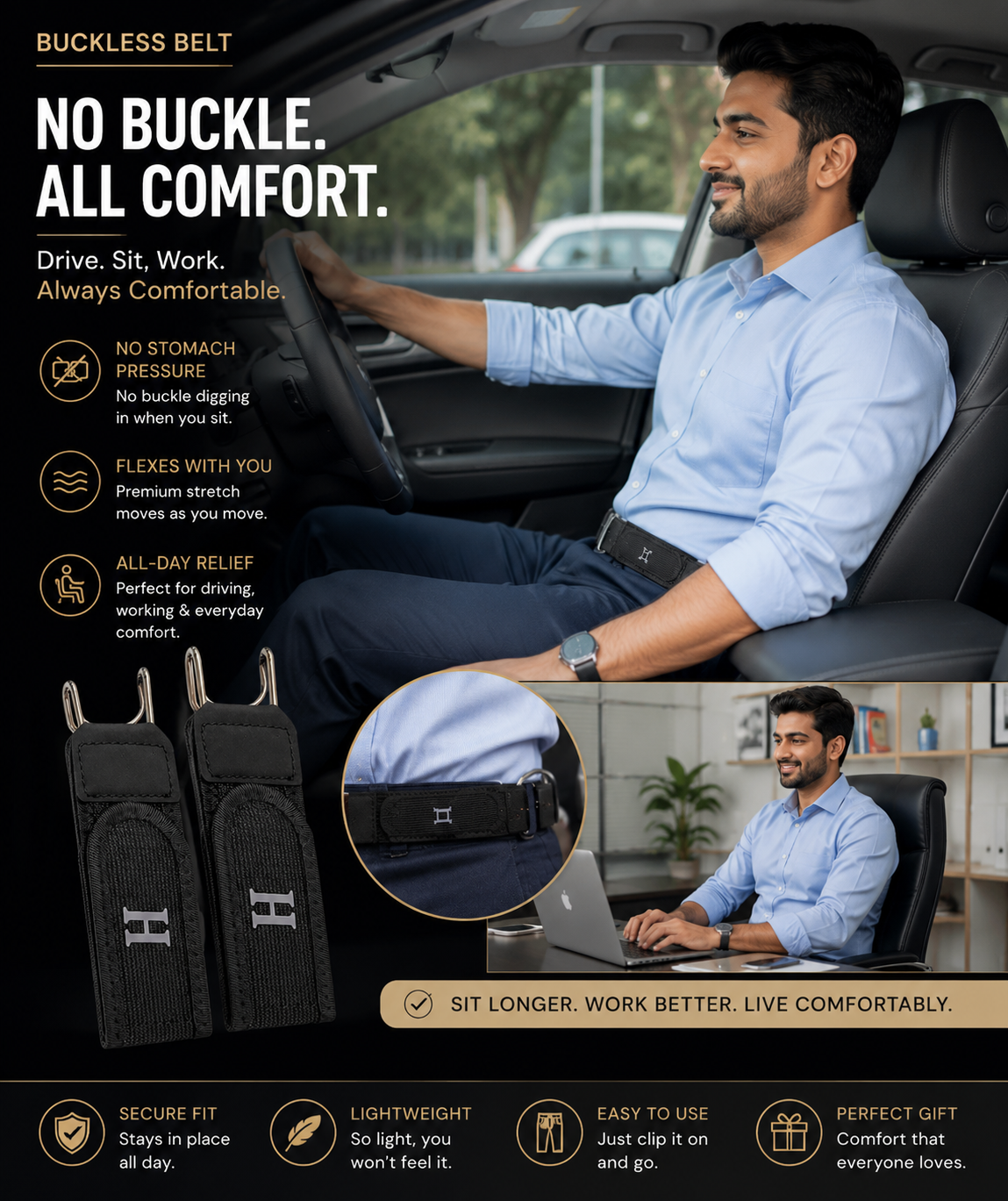 Buckle Less Belt for Men ( 1 PIECE )