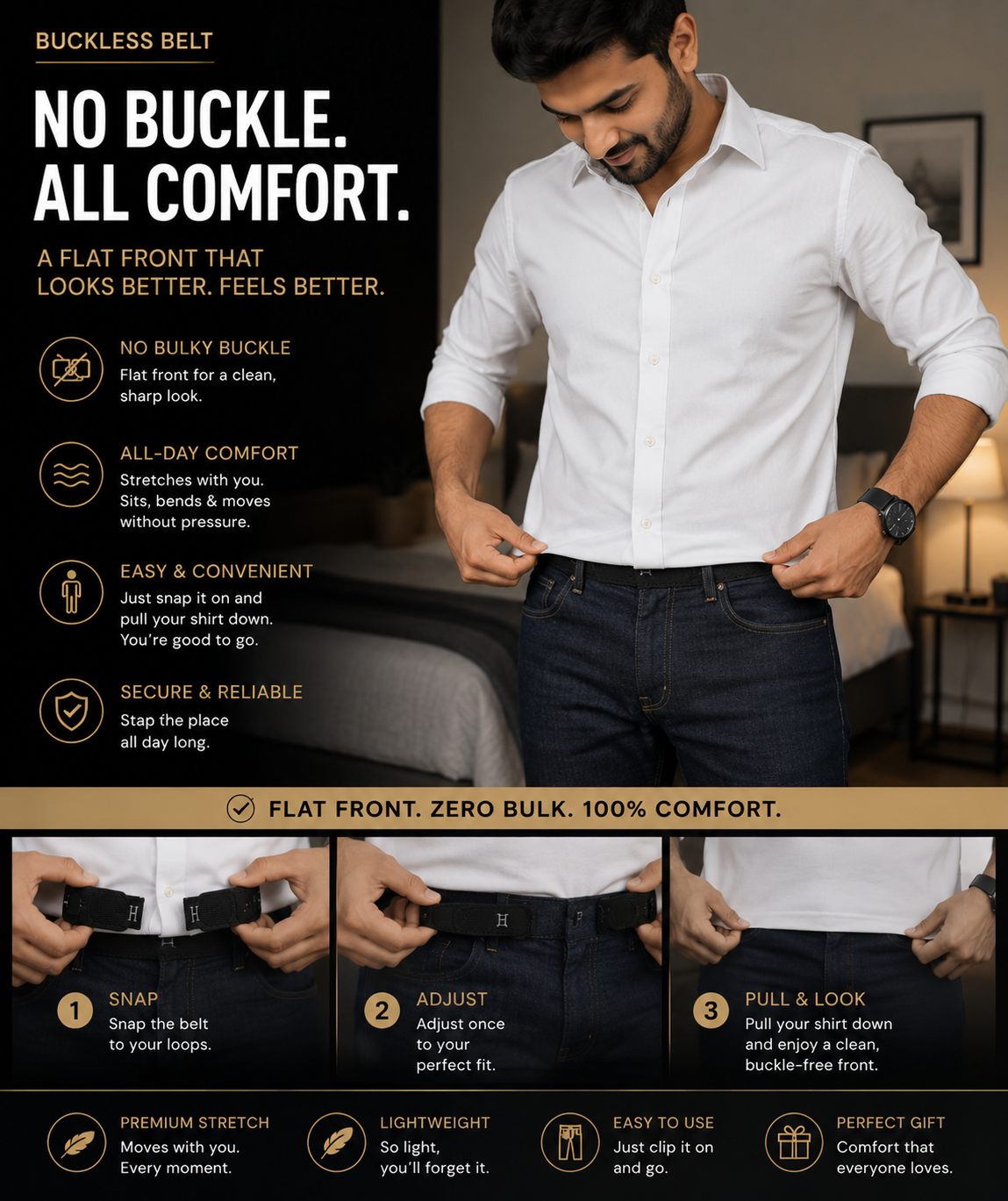 Buckle Less Belt for Men ( 1 PIECE )